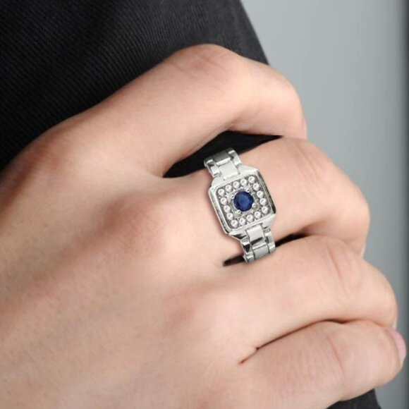 STAINLESS STEEL Synthetic Montana CZ Watch Band Style Band Men's Ring - Picture 15 of 15